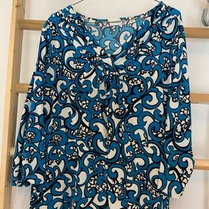 Susan Graver Blue and Black Swirl Blouse very nice weight.